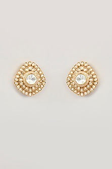 Antique Gold Finish Moissanite Polki Stud Earrings