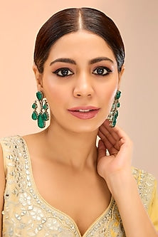 Gold Finish Green Doublet Stone & Pearl Dangler Earrings