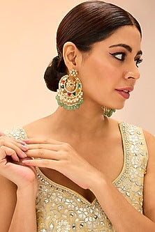 Gold Finish Navratna & Green Onyx Chandbali Earrings