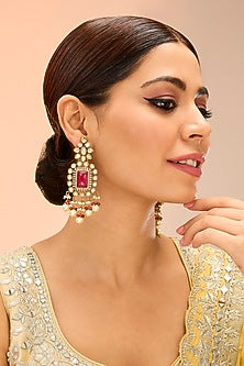Two Tone Finish Kundan Polki & Pearl Drop Dangler Earrings