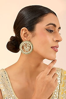 Gold Finish Green Kundan Polki Stud Earrings