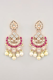 Gold Finish Kundan Polki & Pearl Drop Dangler Earrings