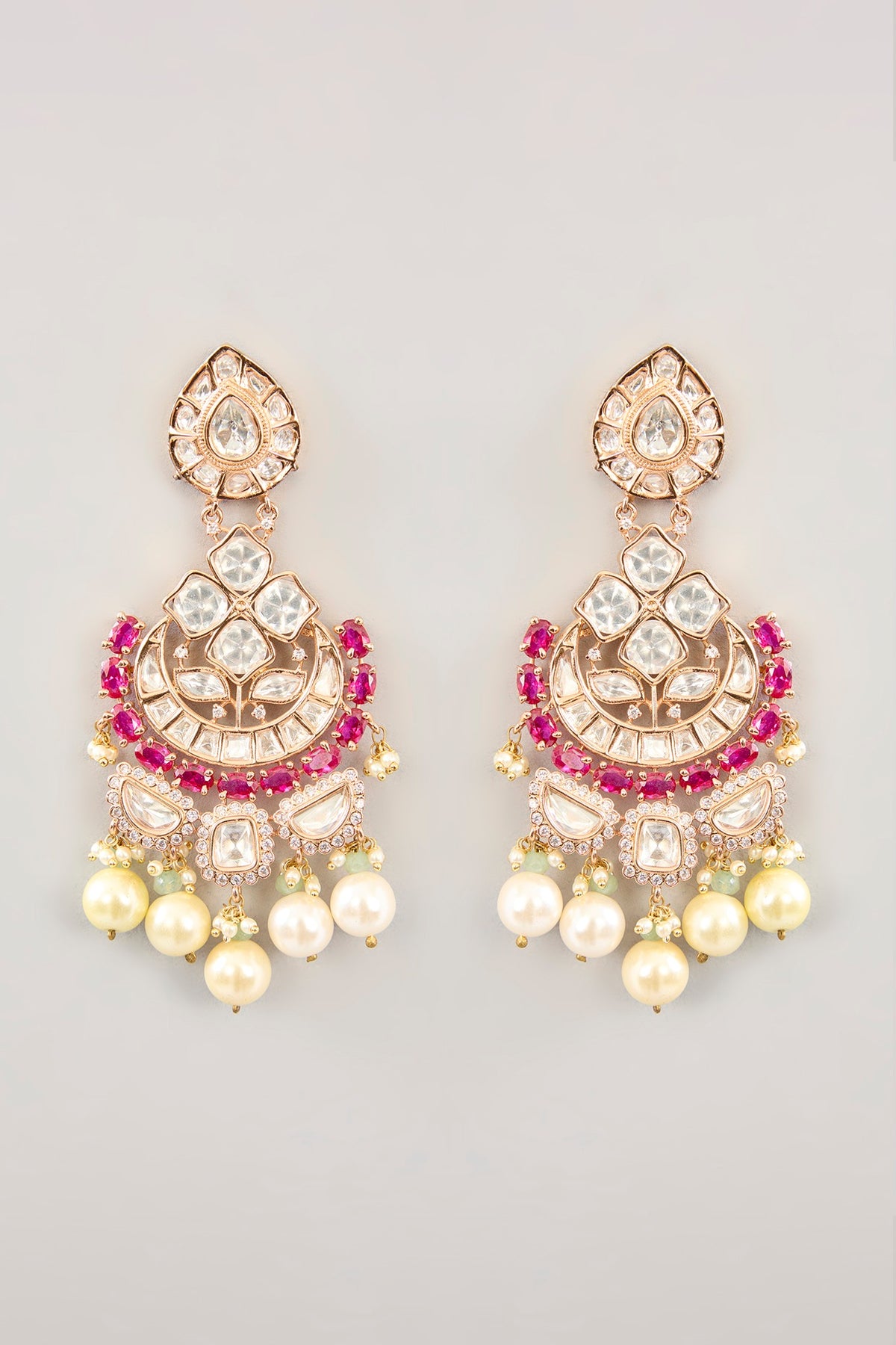 Gold Finish Kundan Polki & Pearl Drop Dangler Earrings