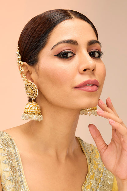 Gold Finish Kundan Polki & Fluorite Drop Dangler Earrings