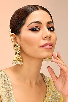 Gold Finish Kundan Polki & Fluorite Drop Dangler Earrings