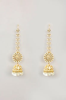 Gold Finish Kundan Polki & Fluorite Drop Dangler Earrings