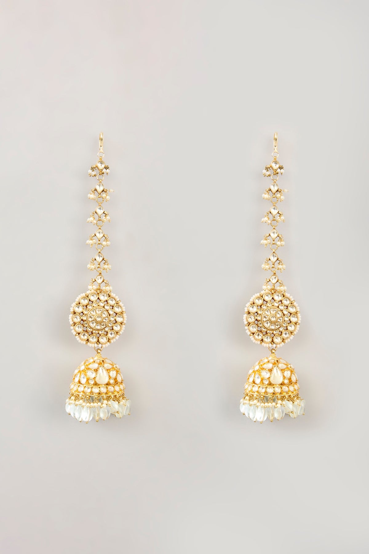 Gold Finish Kundan Polki & Fluorite Drop Dangler Earrings