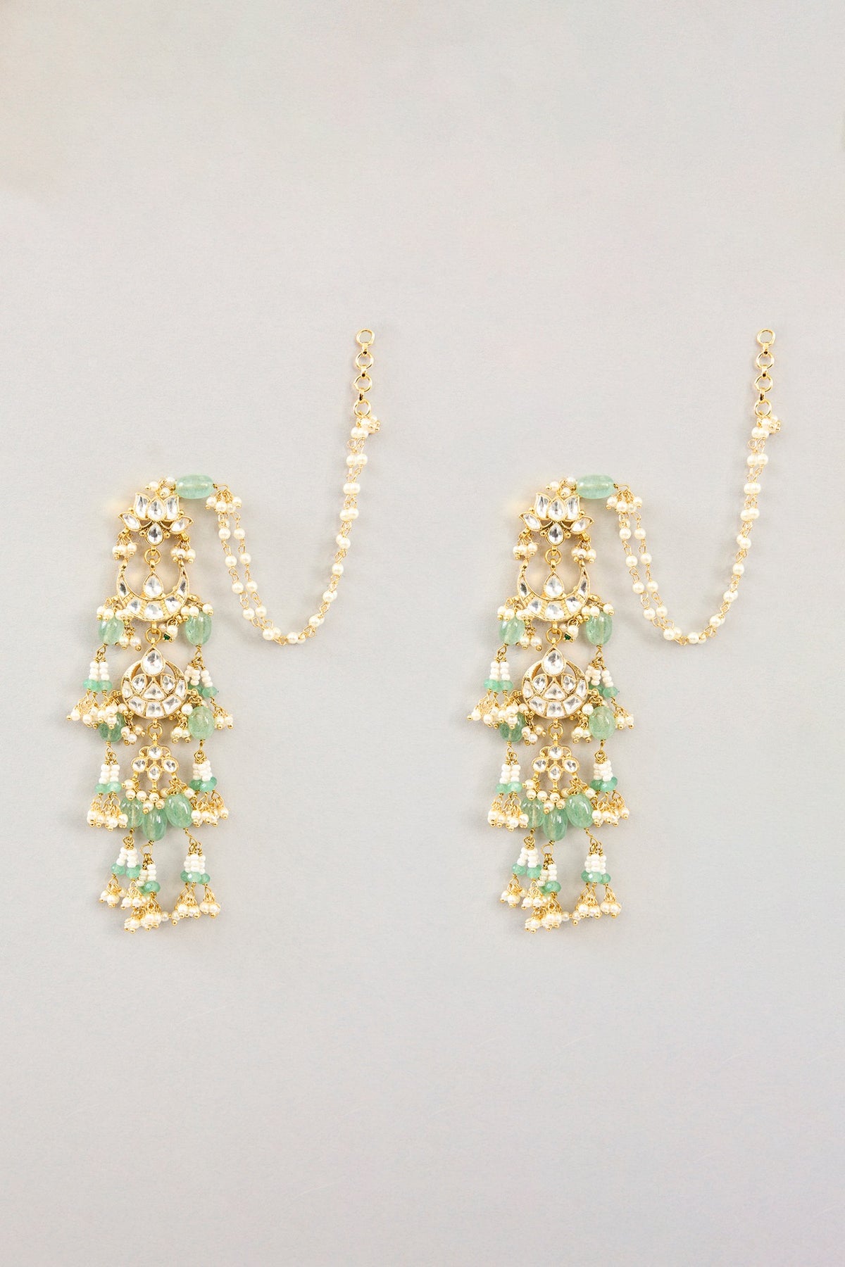 Gold Finish Kundan Polki & Green Onyx Dangler Earrings
