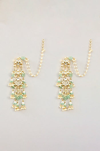 Gold Finish Kundan Polki & Green Onyx Dangler Earrings