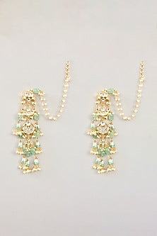 Gold Finish Kundan Polki & Green Onyx Dangler Earrings
