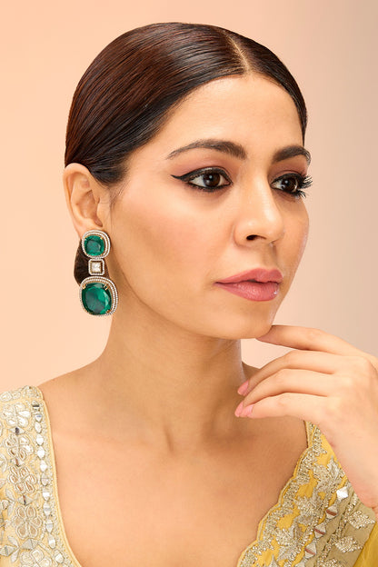 Two Tone Finish Green Onyx Dangler Earrings