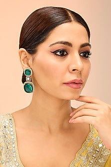 Two Tone Finish Green Onyx Dangler Earrings