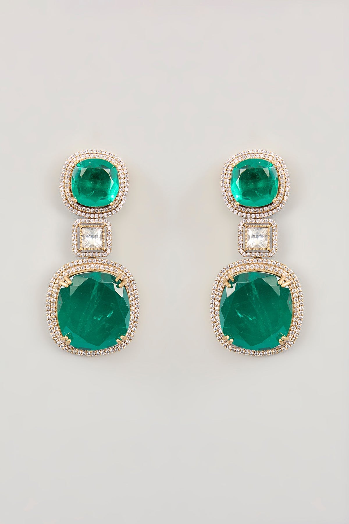 Two Tone Finish Green Onyx Dangler Earrings