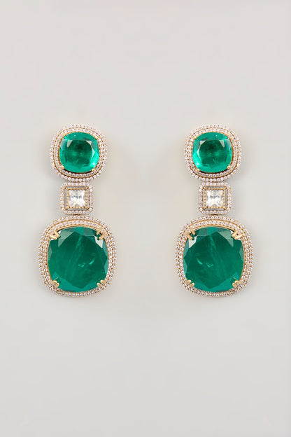 Two Tone Finish Green Onyx Dangler Earrings
