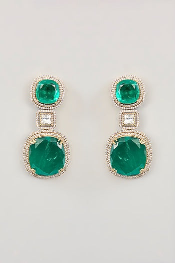 Two Tone Finish Green Onyx Dangler Earrings