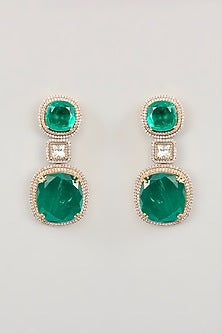 Two Tone Finish Green Onyx Dangler Earrings