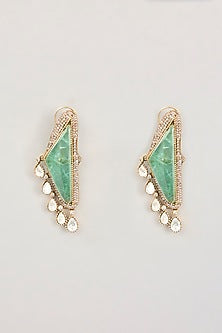 Two Tone Finish Kundan Polki & Pearl Drop Dangler Earrings