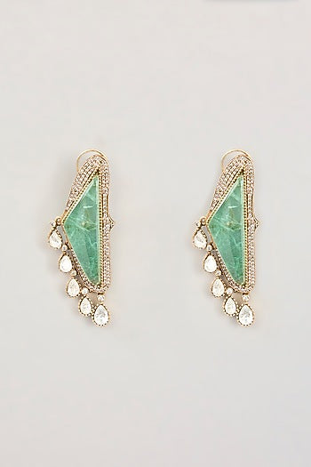Two Tone Finish Kundan Polki & Pearl Drop Dangler Earrings