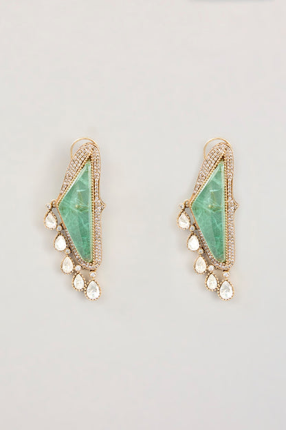 Two Tone Finish Kundan Polki & Pearl Drop Dangler Earrings