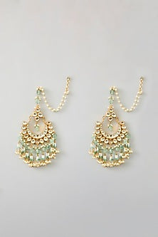 Gold Finish Kundan Polki & Green Onyx Drop Choker Necklace Set