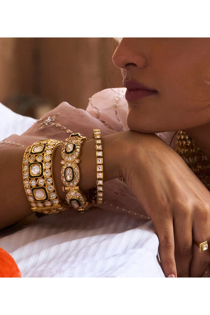 Gold Plated Green Stone Bangles (Set Of 2)