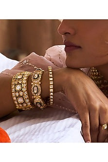 Gold Plated Green Stone Bangles (Set Of 2)
