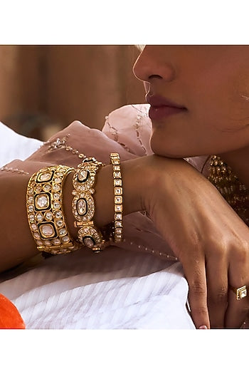 Gold Plated Green Stone Bangles (Set Of 2)