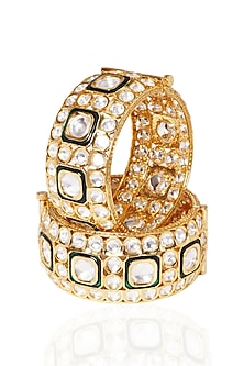 Gold Plated Green Stone Bangles (Set Of 2)