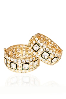 Gold Plated Green Stone Bangles (Set Of 2)