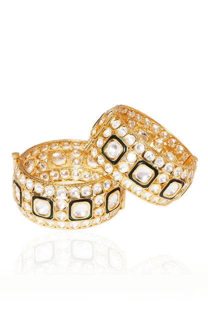 Gold Plated Green Stone Bangles (Set Of 2)