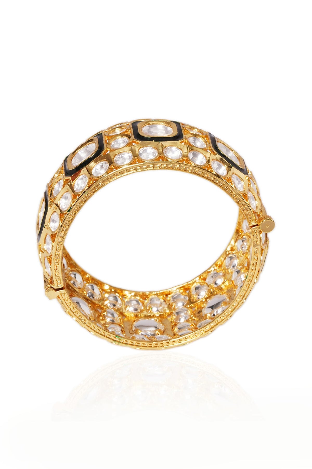 Gold Plated Green Stone Bangles (Set Of 2)