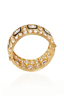 Gold Plated Green Stone Bangles (Set Of 2)
