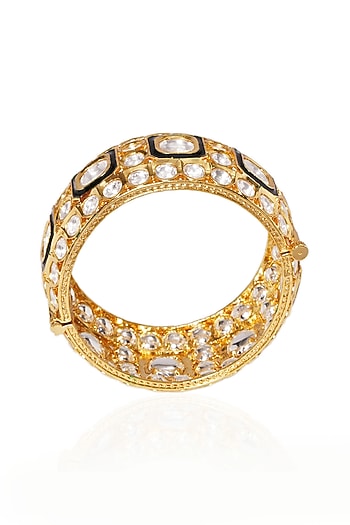 Gold Plated Green Stone Bangles (Set Of 2)