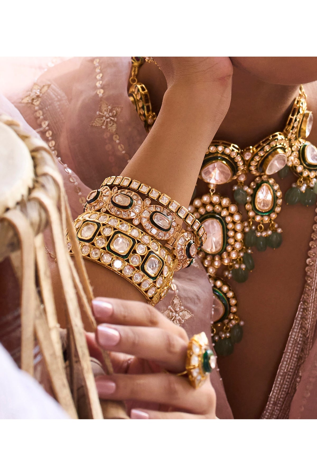 Gold Plated Green Stone Bangles (Set Of 2)