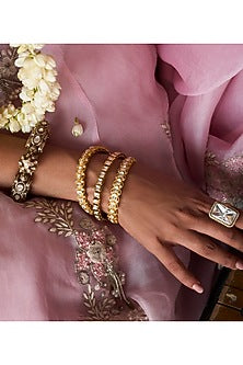 Gold Plated Green Stone Bangles (Set Of 2)