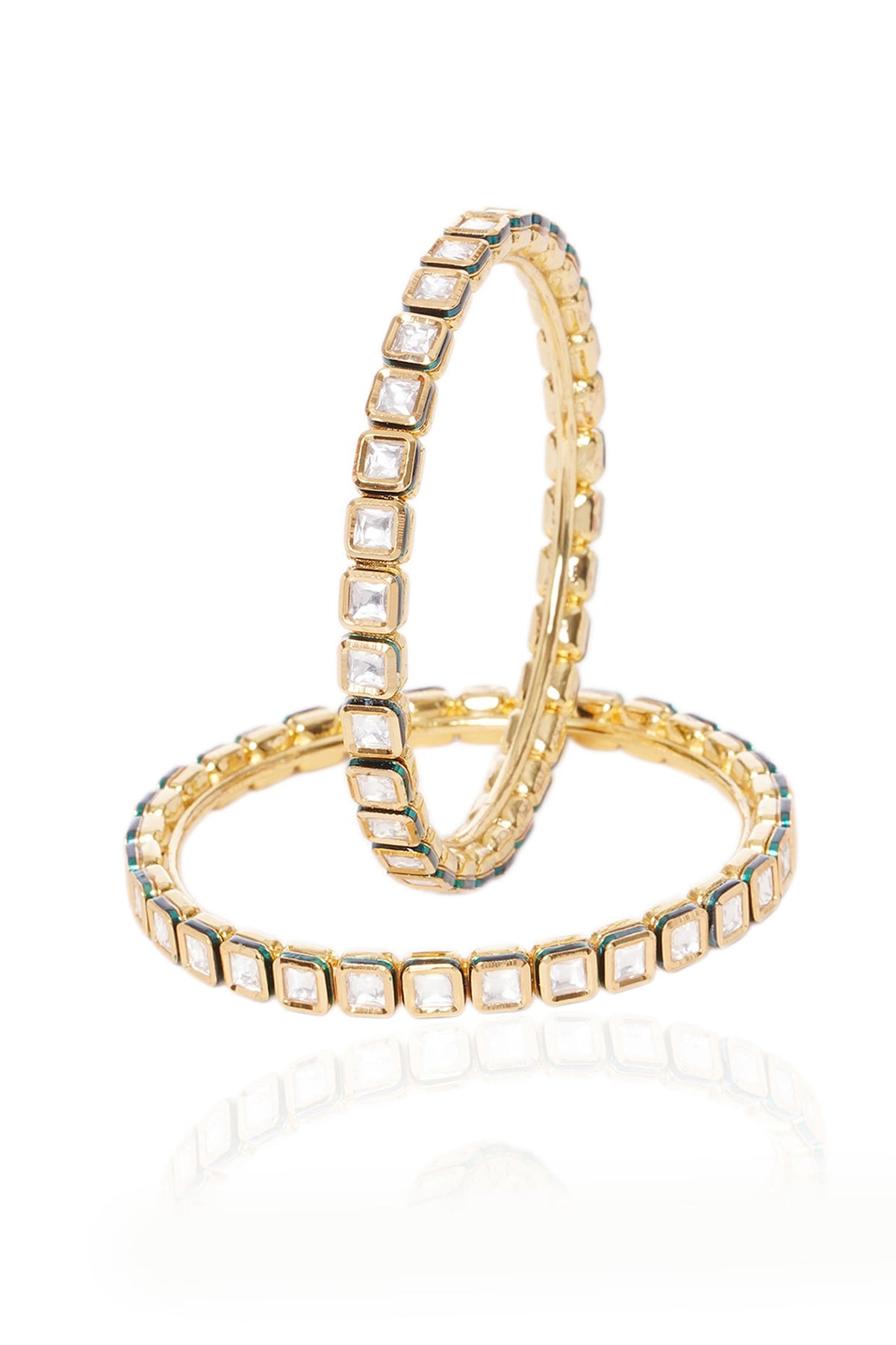 Gold Plated Green Stone Bangles (Set Of 2)