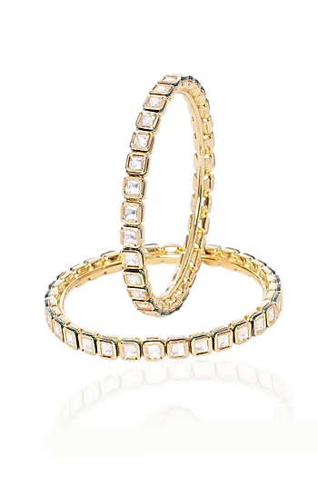Gold Plated Green Stone Bangles (Set Of 2)