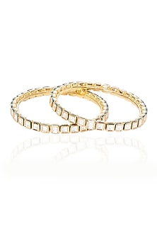 Gold Plated Green Stone Bangles (Set Of 2)