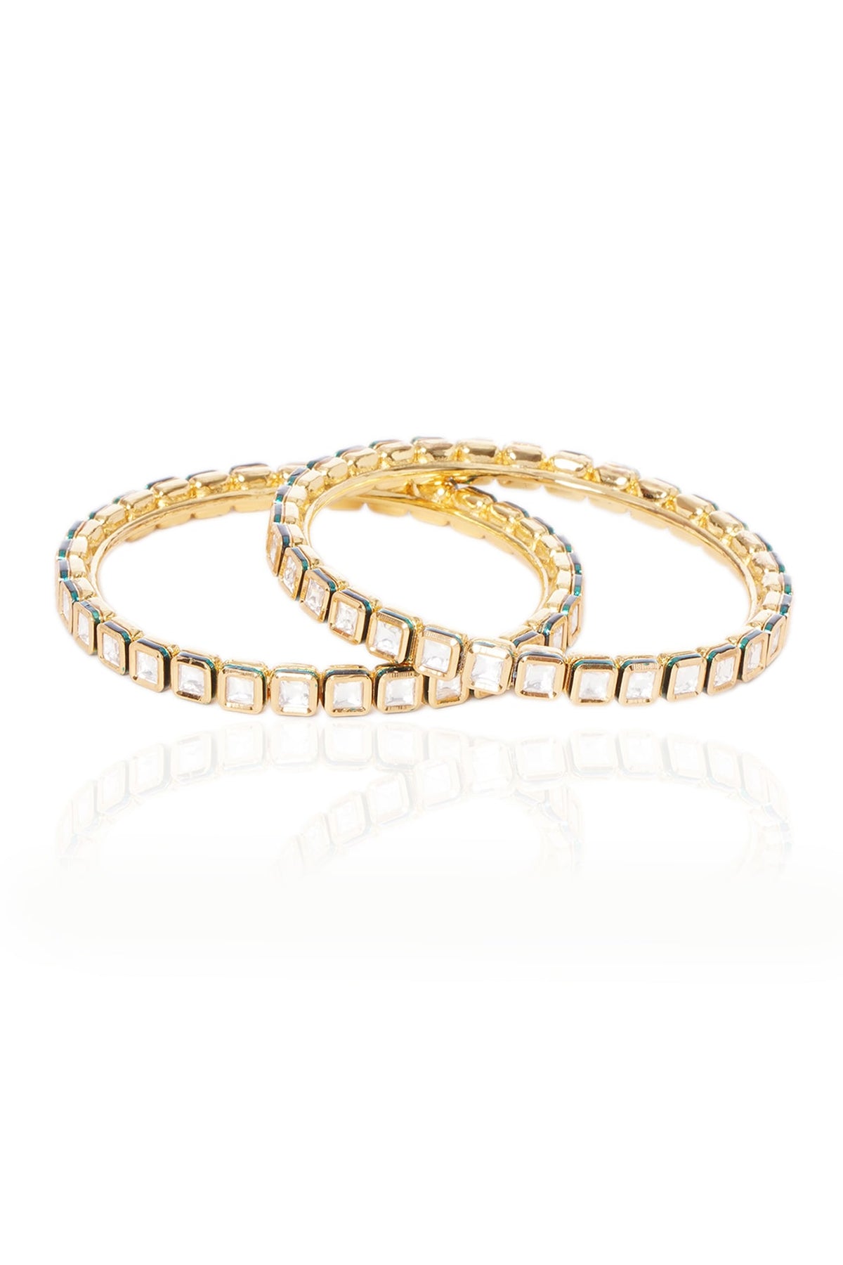 Gold Plated Green Stone Bangles (Set Of 2)
