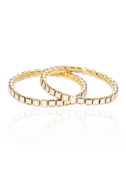 Gold Plated Green Stone Bangles (Set Of 2)