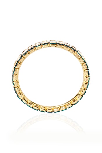 Gold Plated Green Stone Bangles (Set Of 2)
