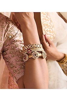 Gold Plated Red Stone Bangles (Set Of 2)