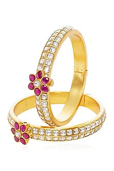 Gold Plated Red Stone Bangles (Set Of 2)