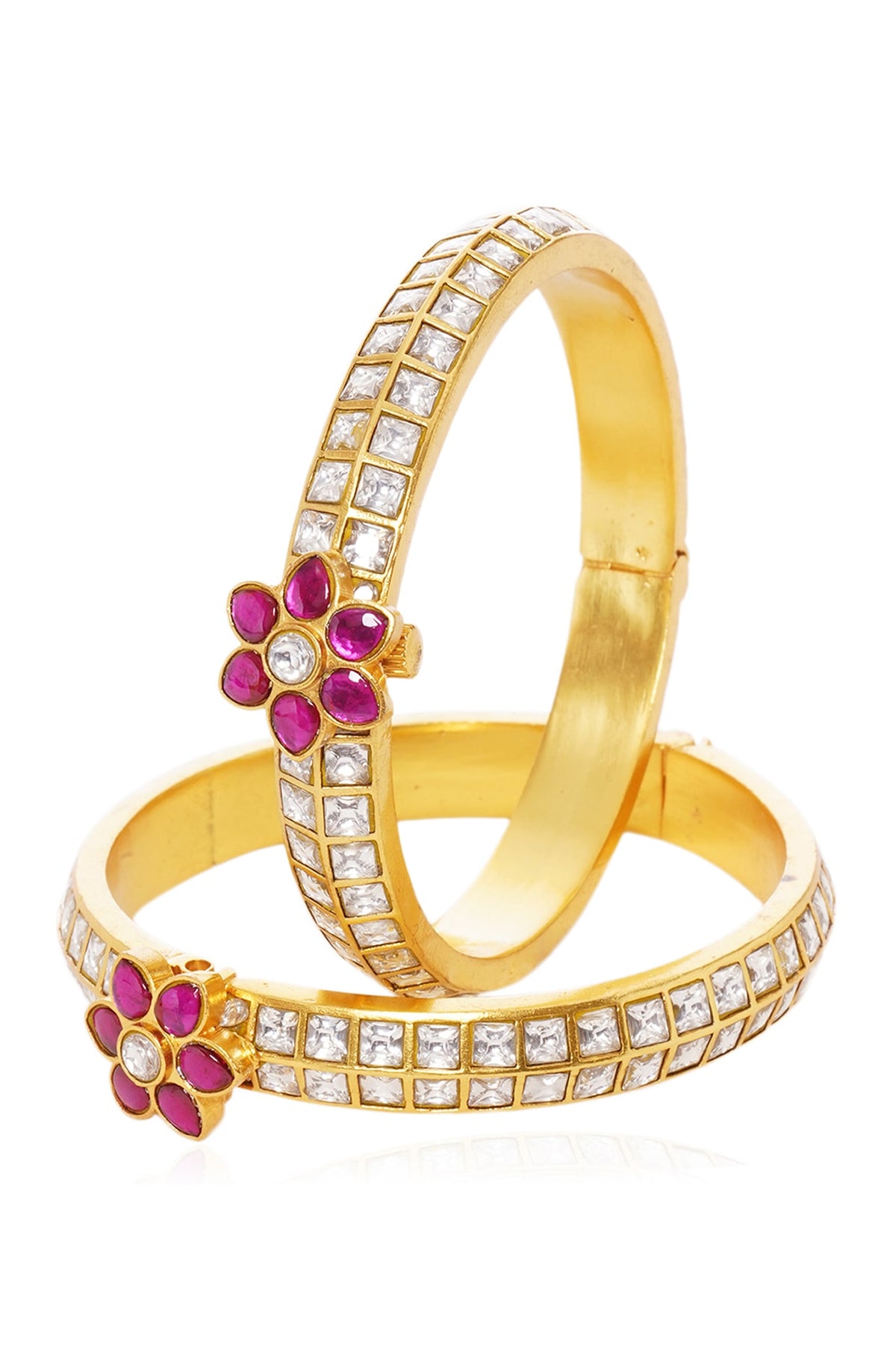 Gold Plated Red Stone Bangles (Set Of 2)