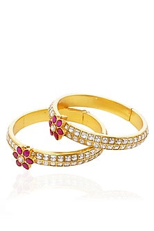 Gold Plated Red Stone Bangles (Set Of 2)
