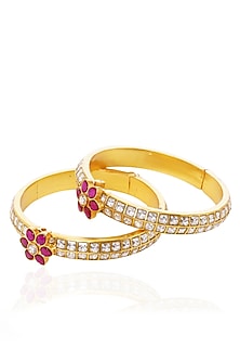 Gold Plated Red Stone Bangles (Set Of 2)