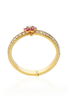 Gold Plated Red Stone Bangles (Set Of 2)