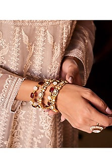 Gold Plated White Stone Bangles (Set Of 2)