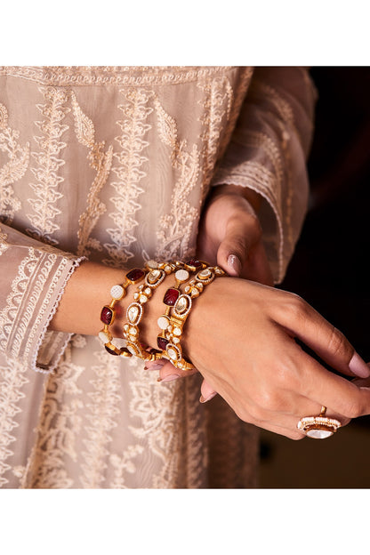 Gold Plated White Stone Bangles (Set Of 2)