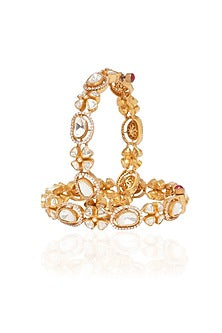 Gold Plated White Stone Bangles (Set Of 2)